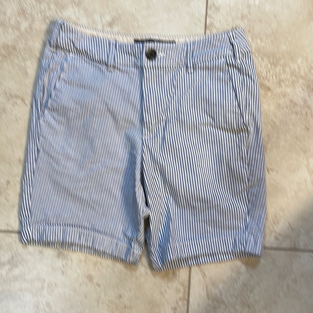Hollister blue white pin strip 7” shorts